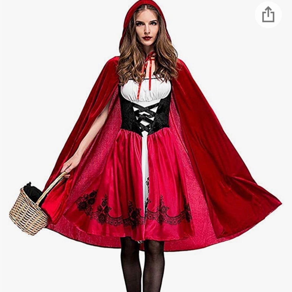 Women Little Red Riding Hood Costume  Halloween Party Dress with Cape